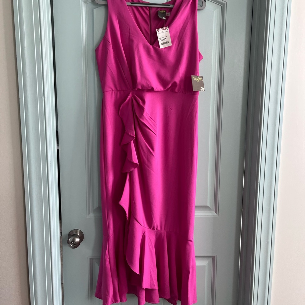 Hot Pink Midi Ruffle Dress